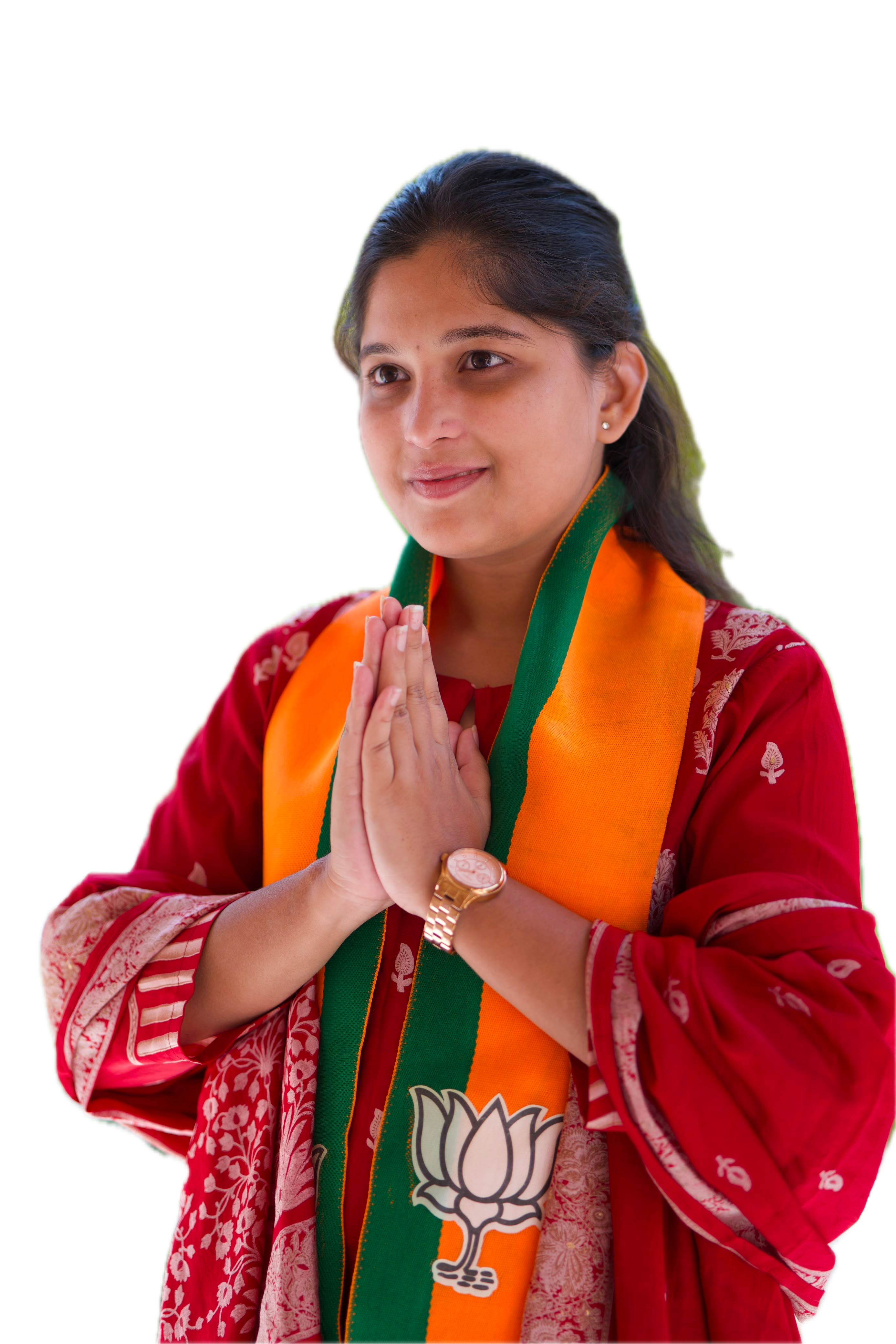 Siddhali Anup Shah greeting the Phaltan community with a namaste